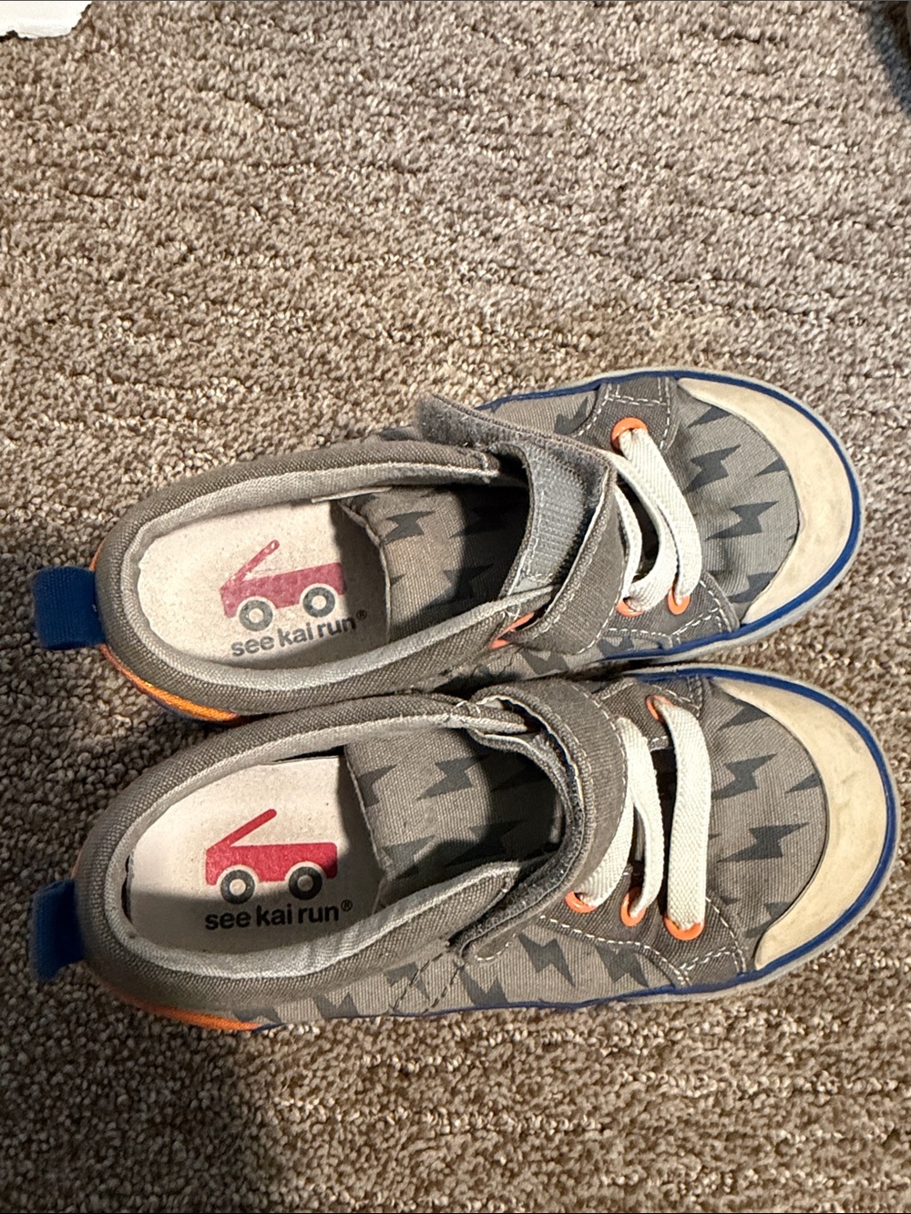 See Kai Run Gray Sneakers with Orange & Blue Accents